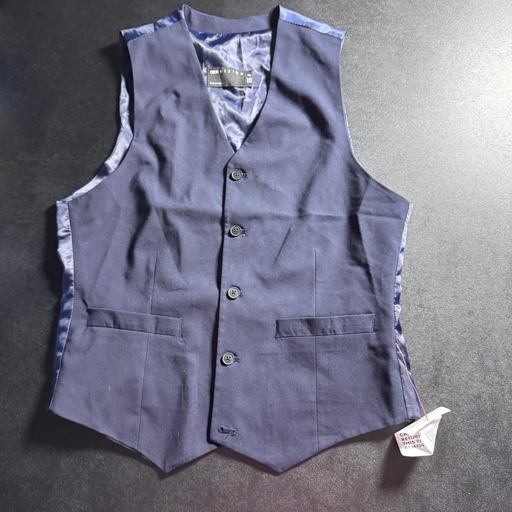ASOS DESIGN Waistcoat Vest Mens 40 Navy Blue Solid Tailored Formal Wedding Suit